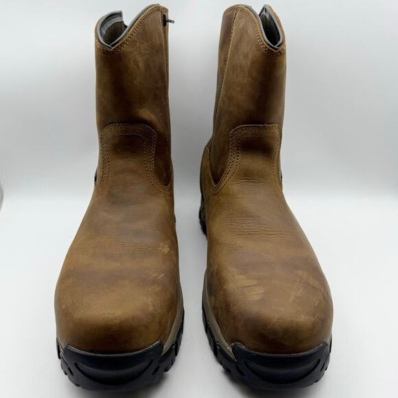 Hoss Mens Recon 8" Side Zip Wellington Industrial Boot 14 Wide Brown Leather NIB - Picture 7 of 12